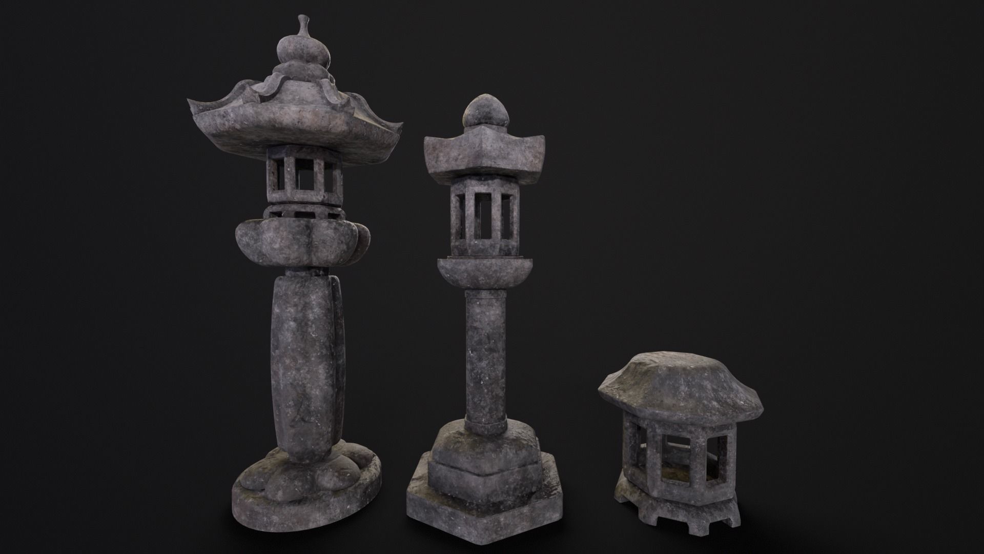 Forest Garden Japanese Lanterns Low-poly 3D model_12