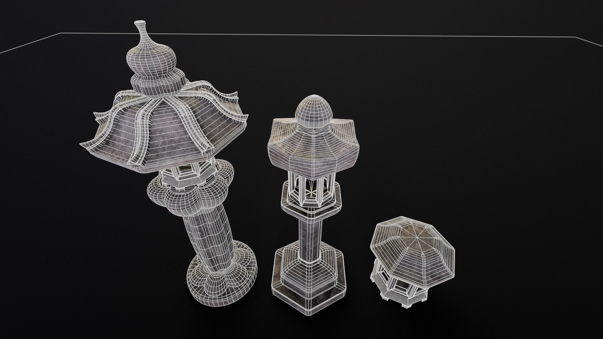 Forest Garden Japanese Lanterns Low-poly 3D model_15