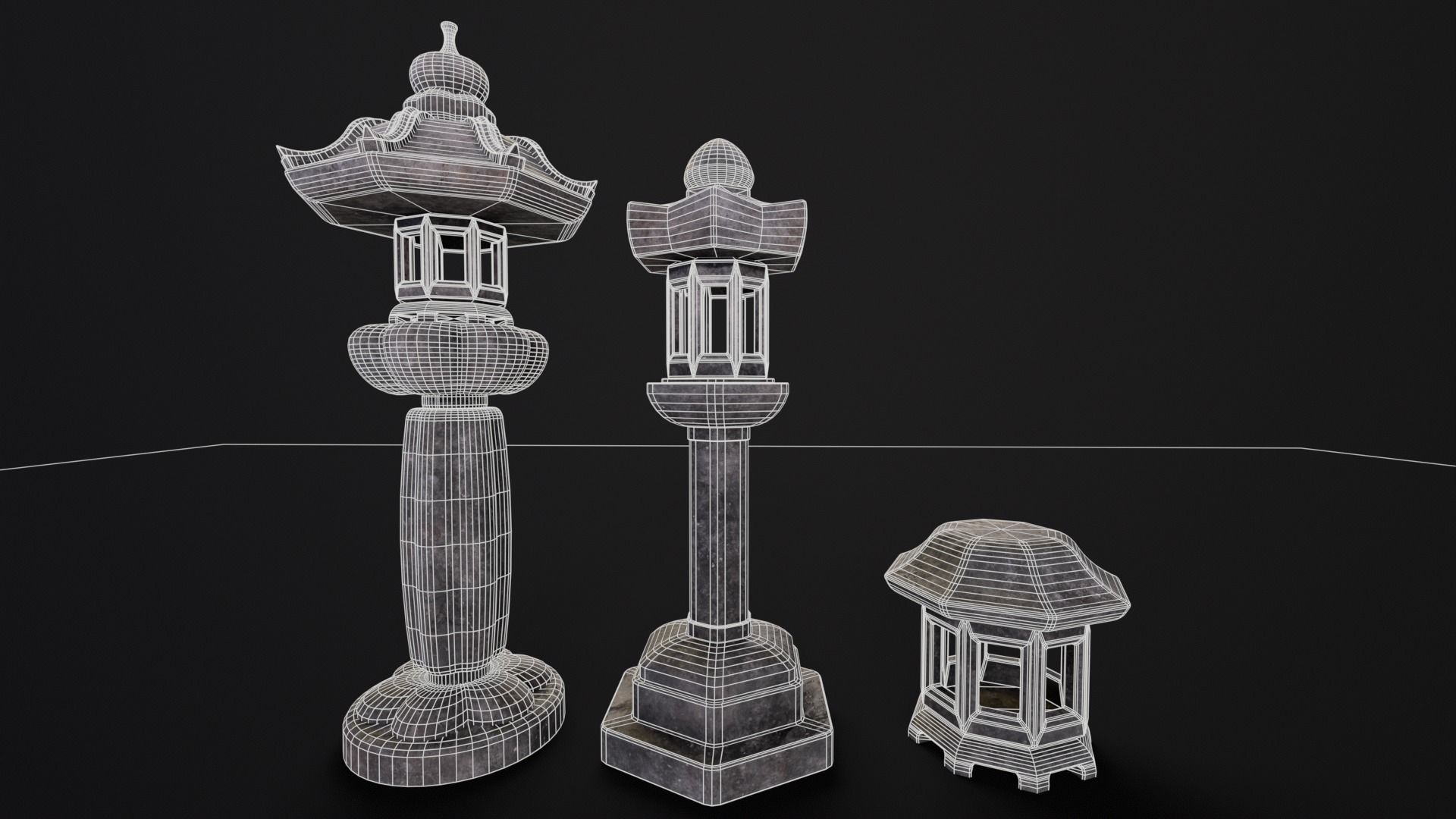 Forest Garden Japanese Lanterns Low-poly 3D model_13