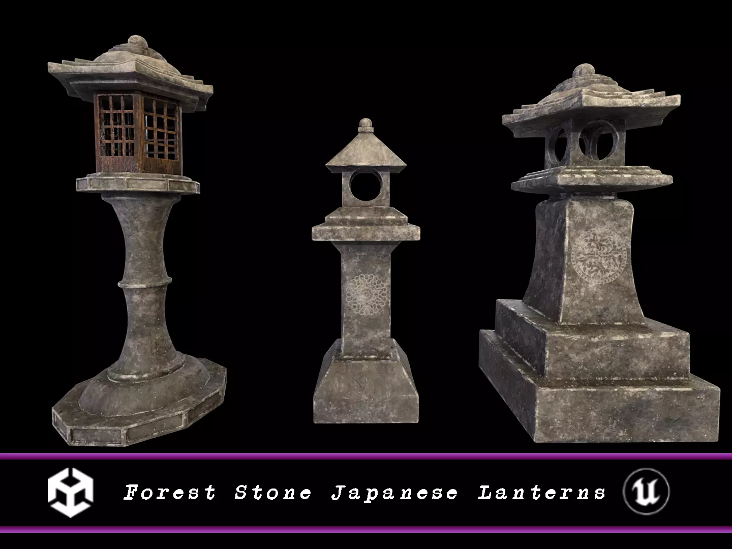 Forest Stone Japanese Lanterns Low-poly 3D model