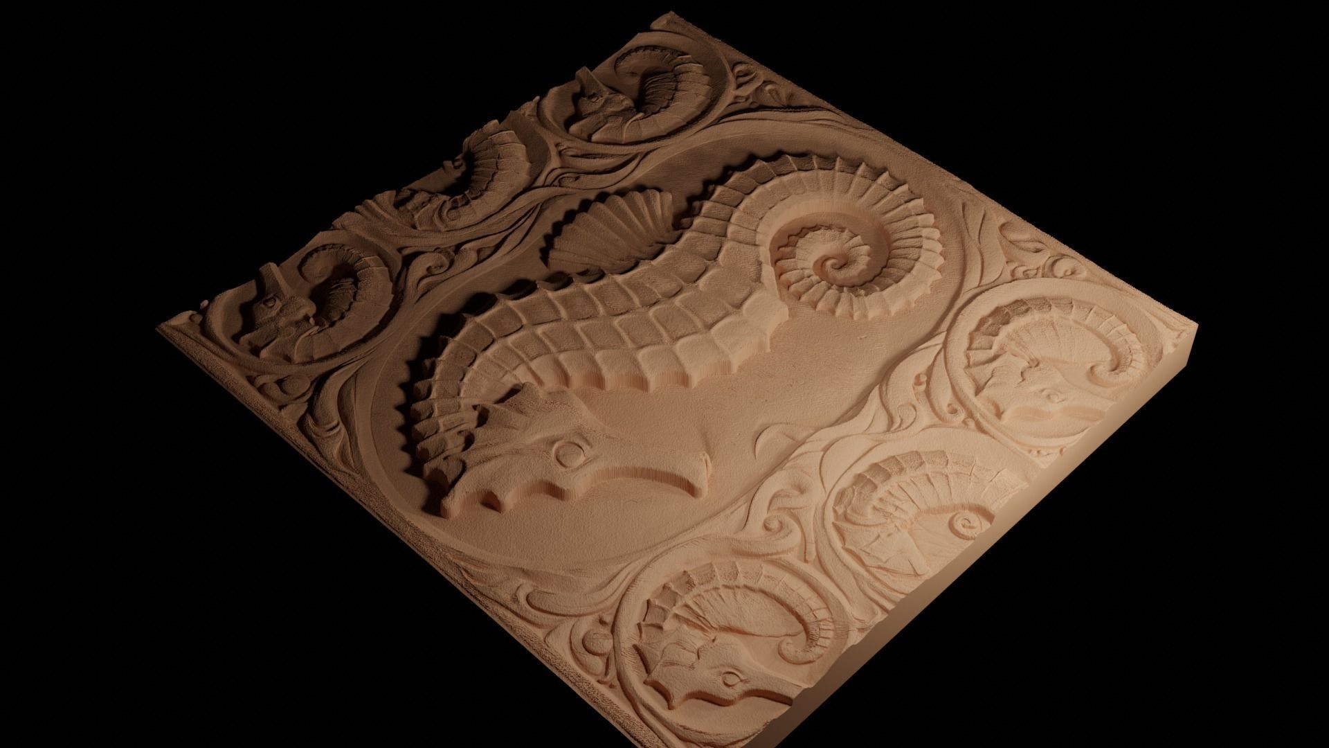 Seahorse CNC 3d Print High Relief Sand Casting 3D print model_4