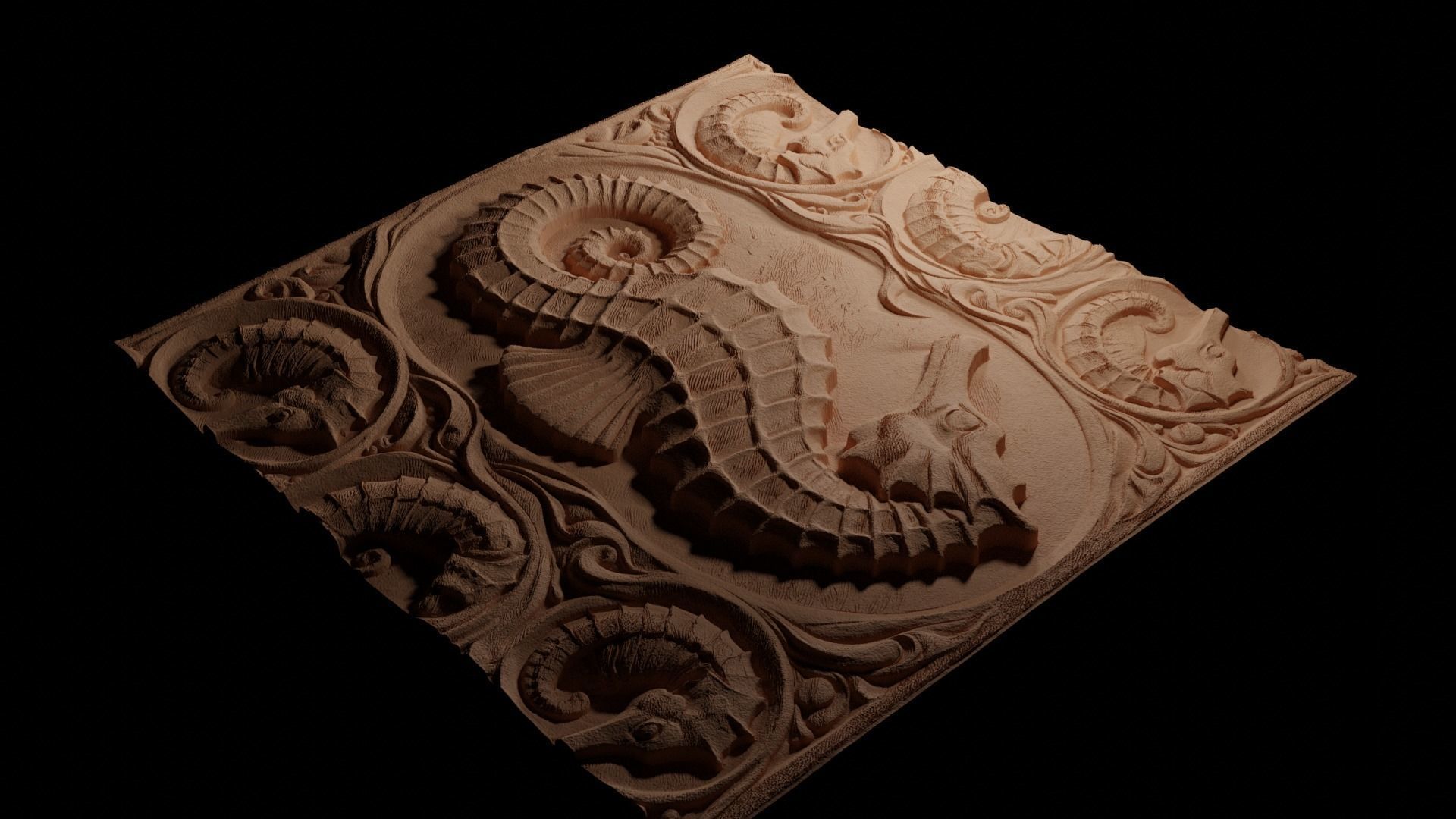 Seahorse CNC 3d Print High Relief Sand Casting 3D print model_3