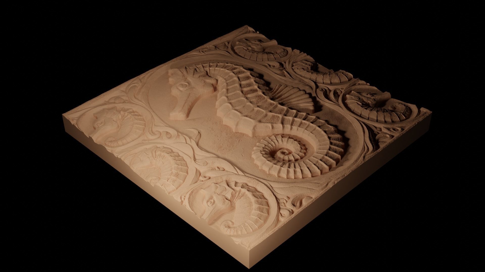 Seahorse CNC 3d Print High Relief Sand Casting 3D print model_2