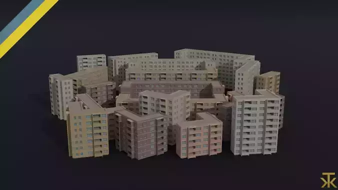 Cartoon city apartments kit Polygonal Style