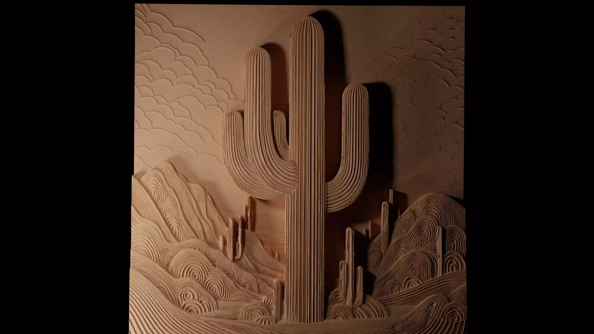 Saguaro Cactus CNC 3d Print High Relief Sand Casting 3D print model_0