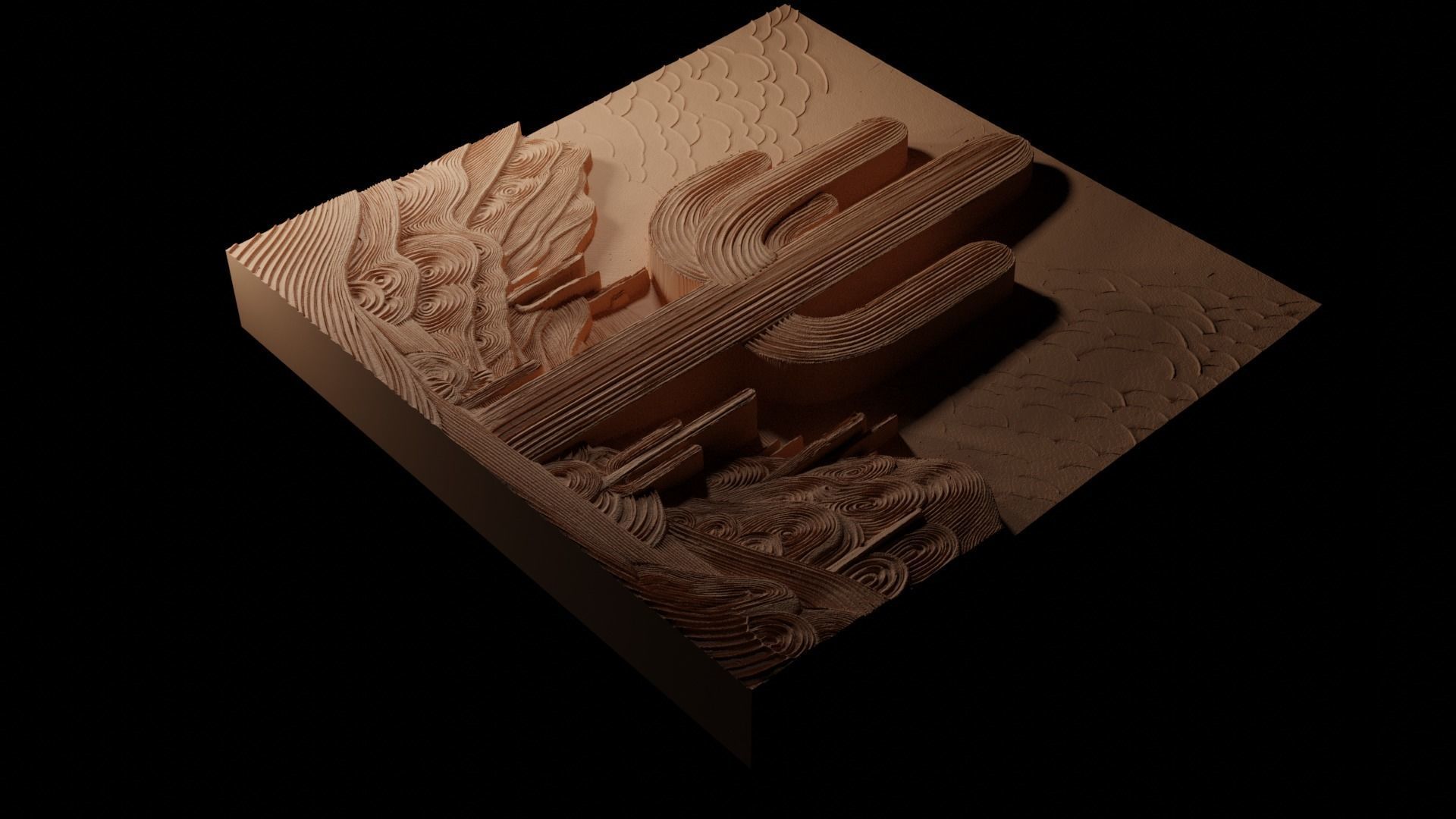 Saguaro Cactus CNC 3d Print High Relief Sand Casting 3D print model_1