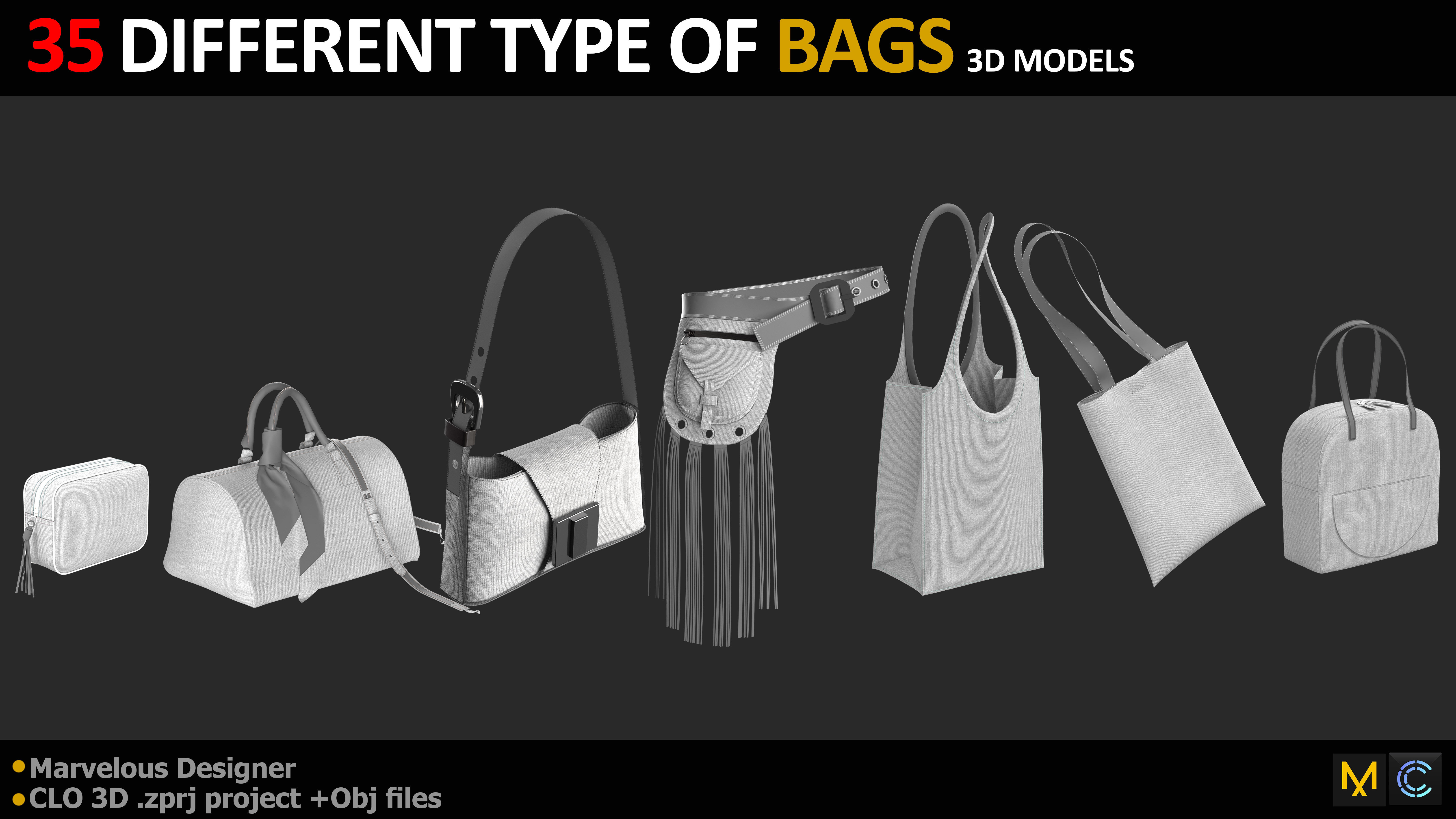 35 DIFFERENT TYPE OF BAGS BACKPACK BRIEFCASE PURSE Low-poly 3D model_3