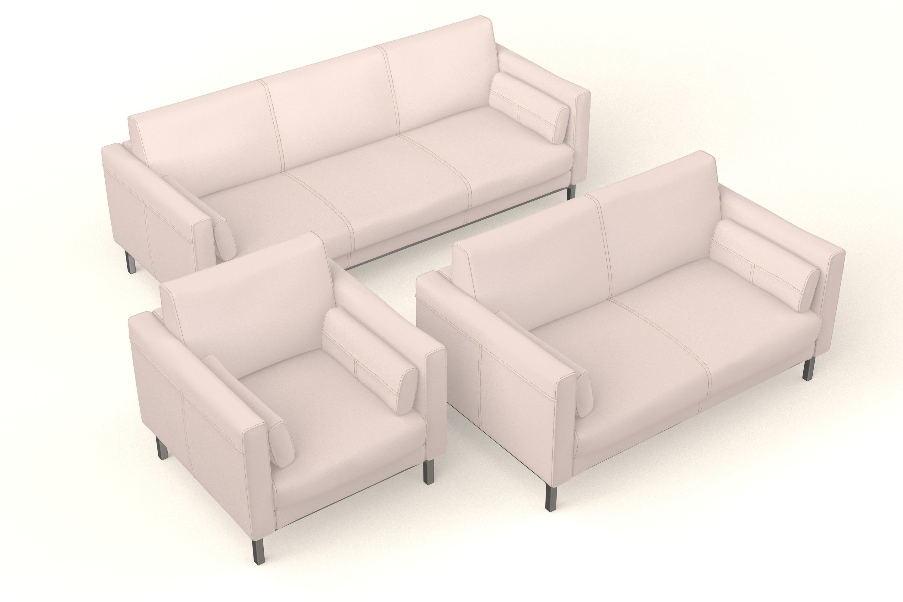Sofa Set Leather Fabric Velvet 3D model_7