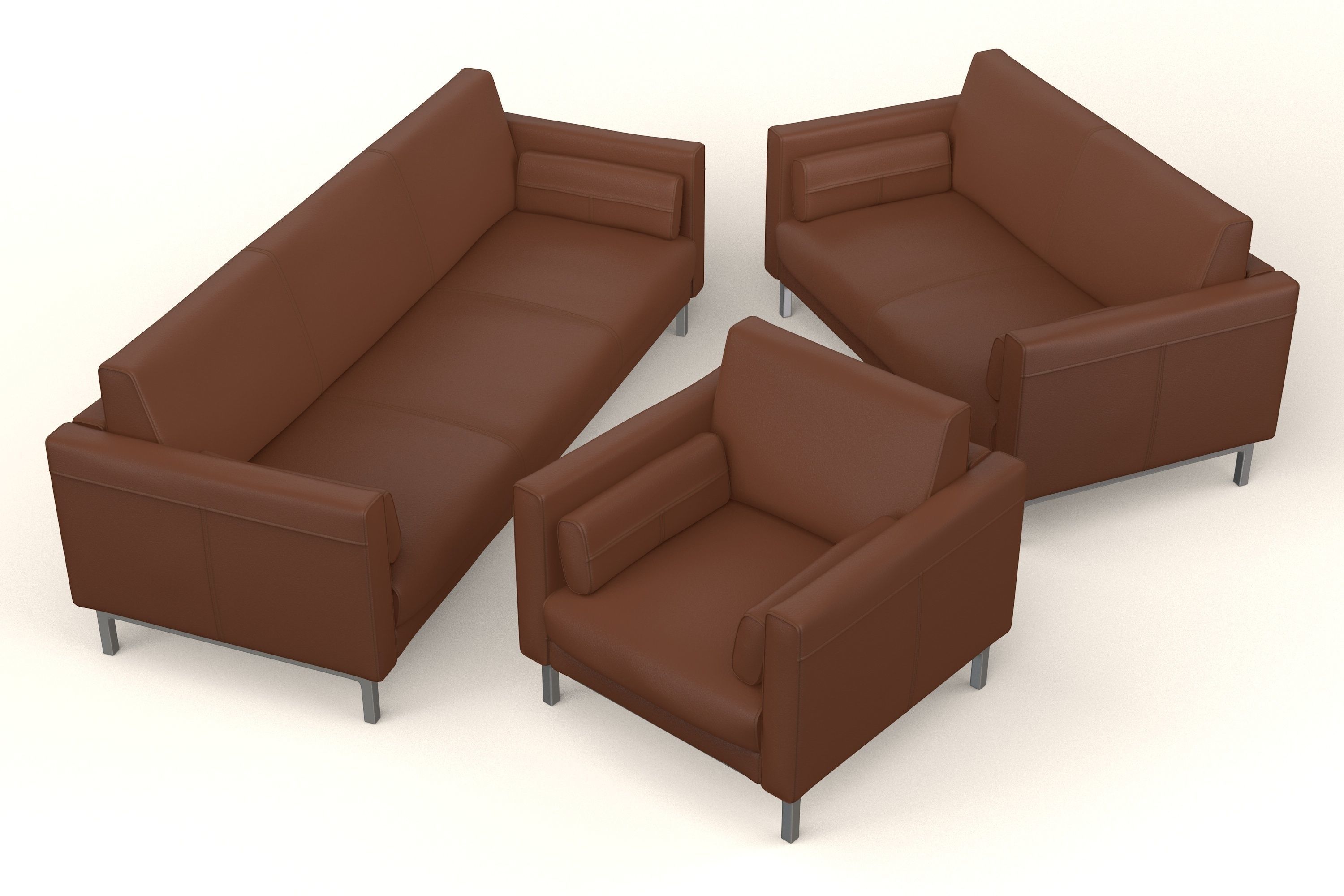 Sofa Set Leather Fabric Velvet 3D model_1