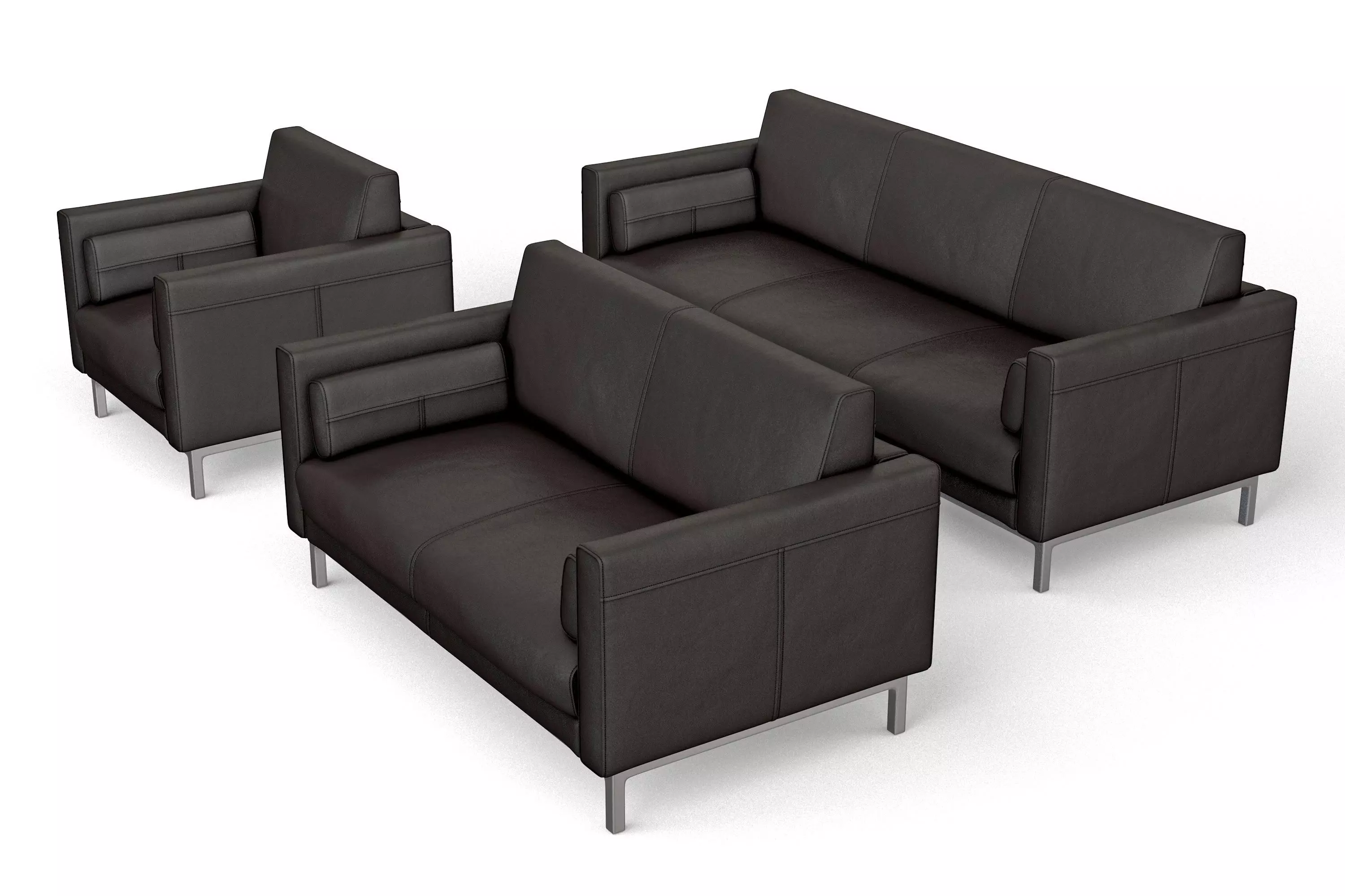 Sofa Set Leather Fabric Velvet 3D model_0