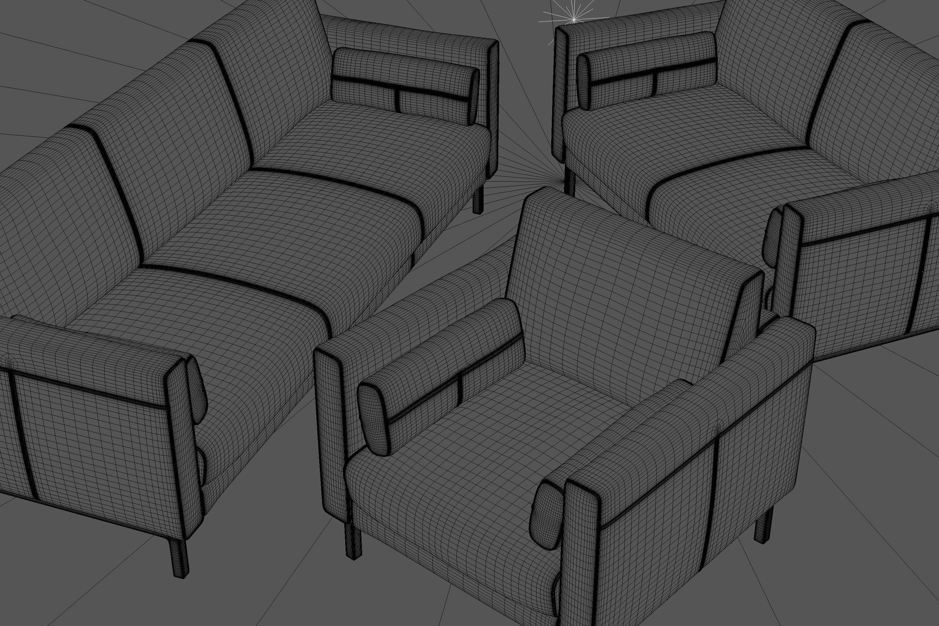 Sofa Set Leather Fabric Velvet 3D model_14