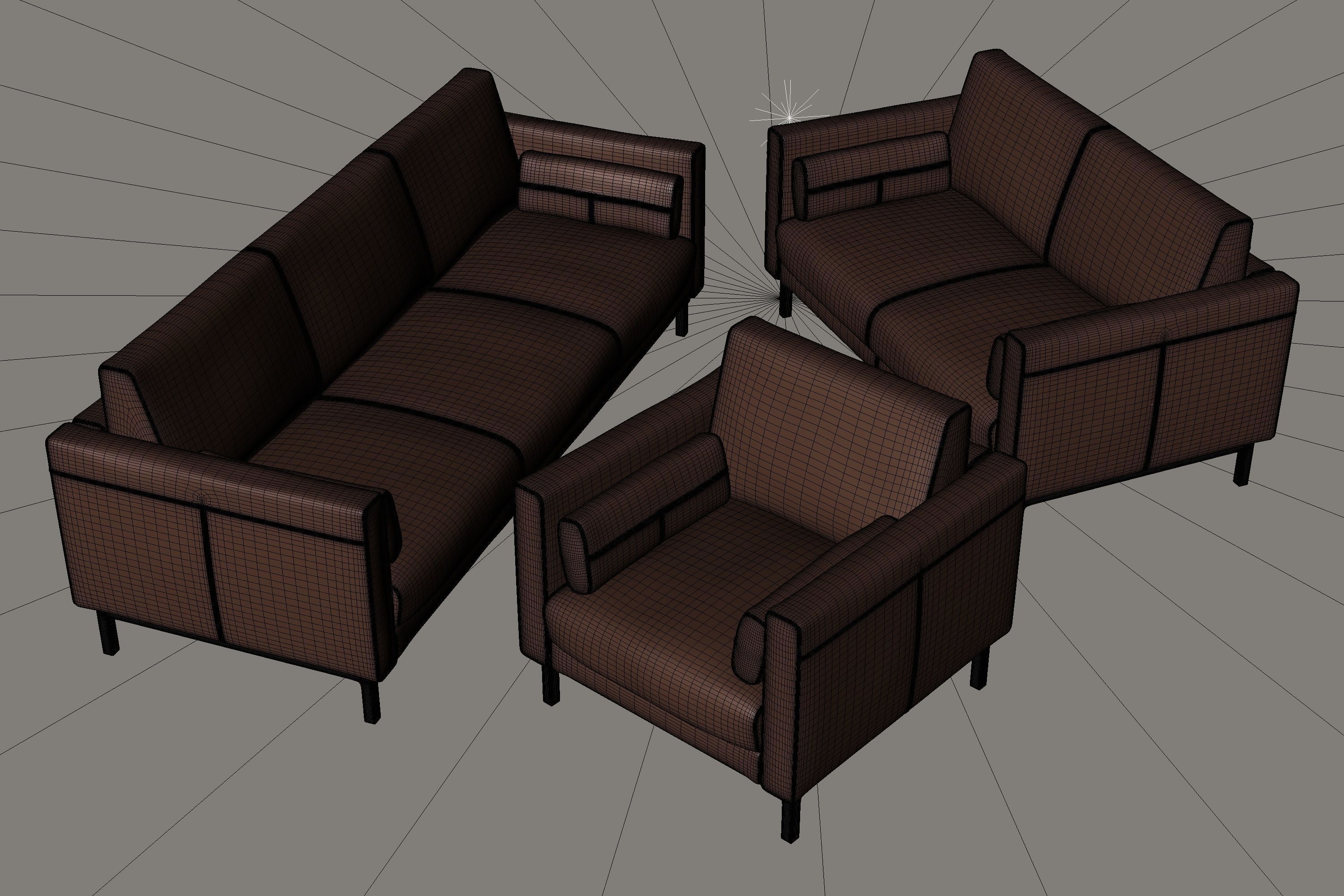 Sofa Set Leather Fabric Velvet 3D model_13