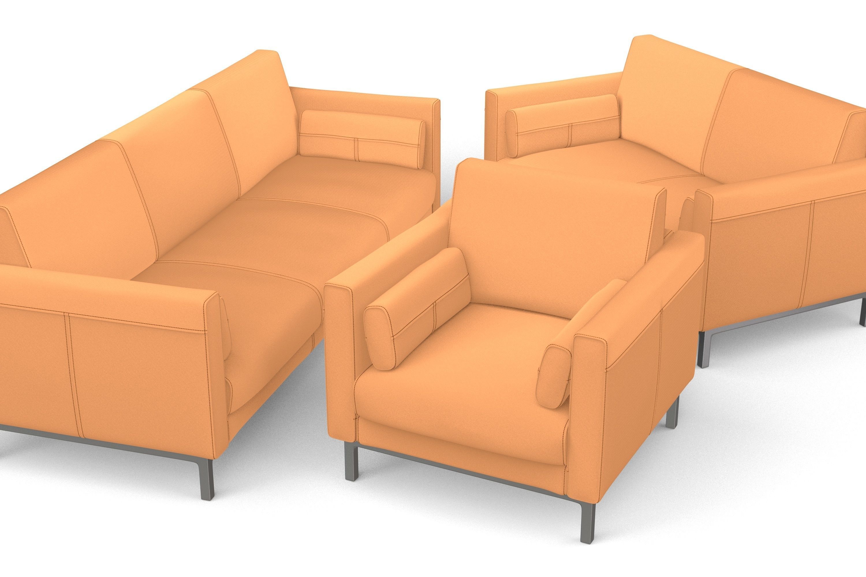 Sofa Set Leather Fabric Velvet 3D model_6