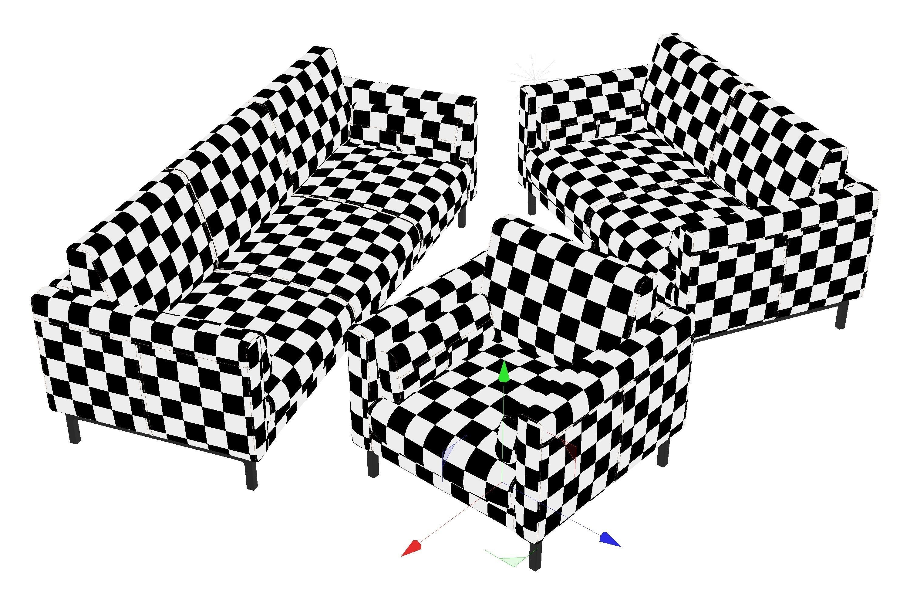 Sofa Set Leather Fabric Velvet 3D model_12