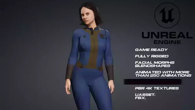 Nora - Fallout - game ready - UE5 - face morphs- animated Low-poly 3D model