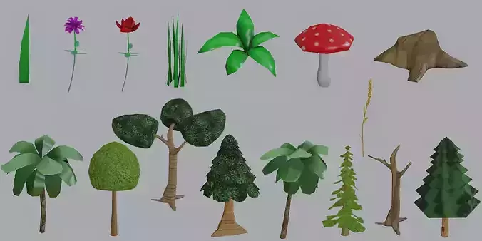 Stylized Plants Pack pbr Low-poly 3D model