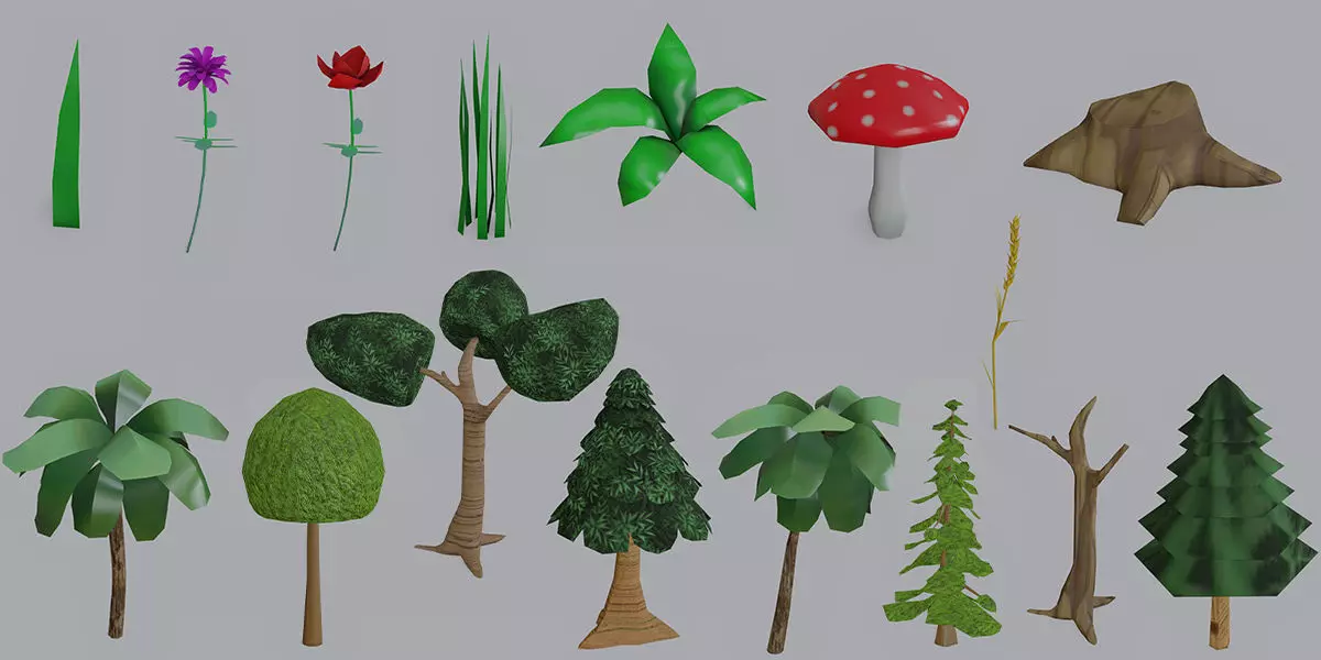 Stylized Plants Pack pbr Low-poly 3D model_0