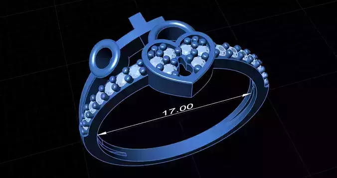 HEART LOCK and KEY Women Ring 3D print model