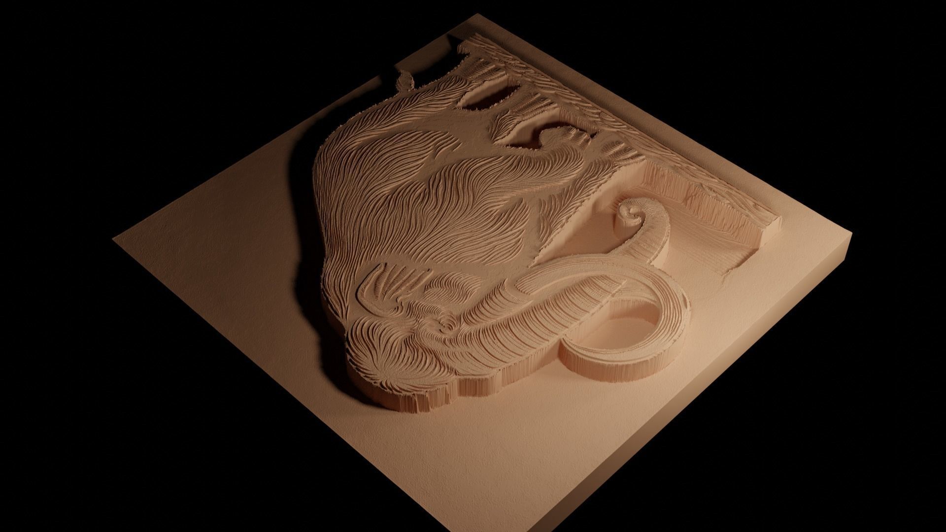 Mastodon CNC 3d Print High Relief Sand Casting 3D print model_4