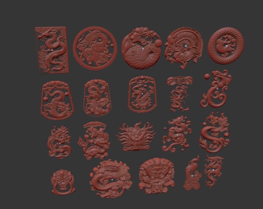 A set of Chinese dragon and phoenix carvings 3D model_3