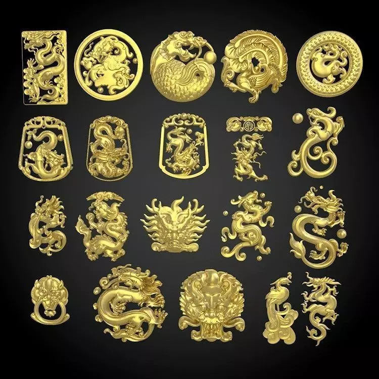 A set of Chinese dragon and phoenix carvings 3D model_0