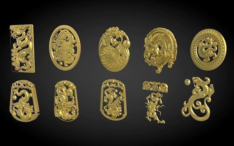 A set of Chinese dragon and phoenix carvings 3D model_2