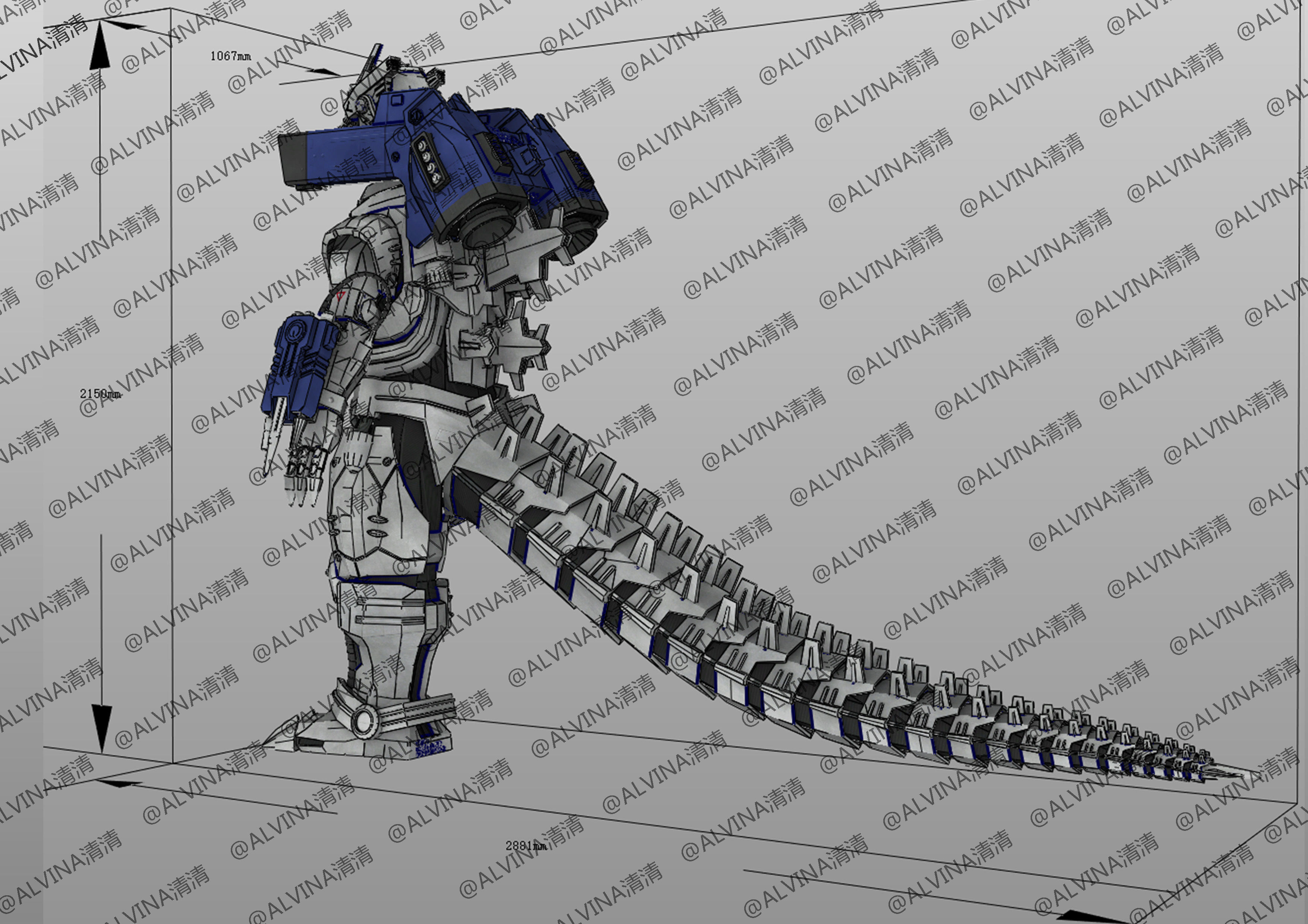 MFS-3 Mecha Godzilla Armor - DIY Cosplay Pepakura Foam Template 3D model_5