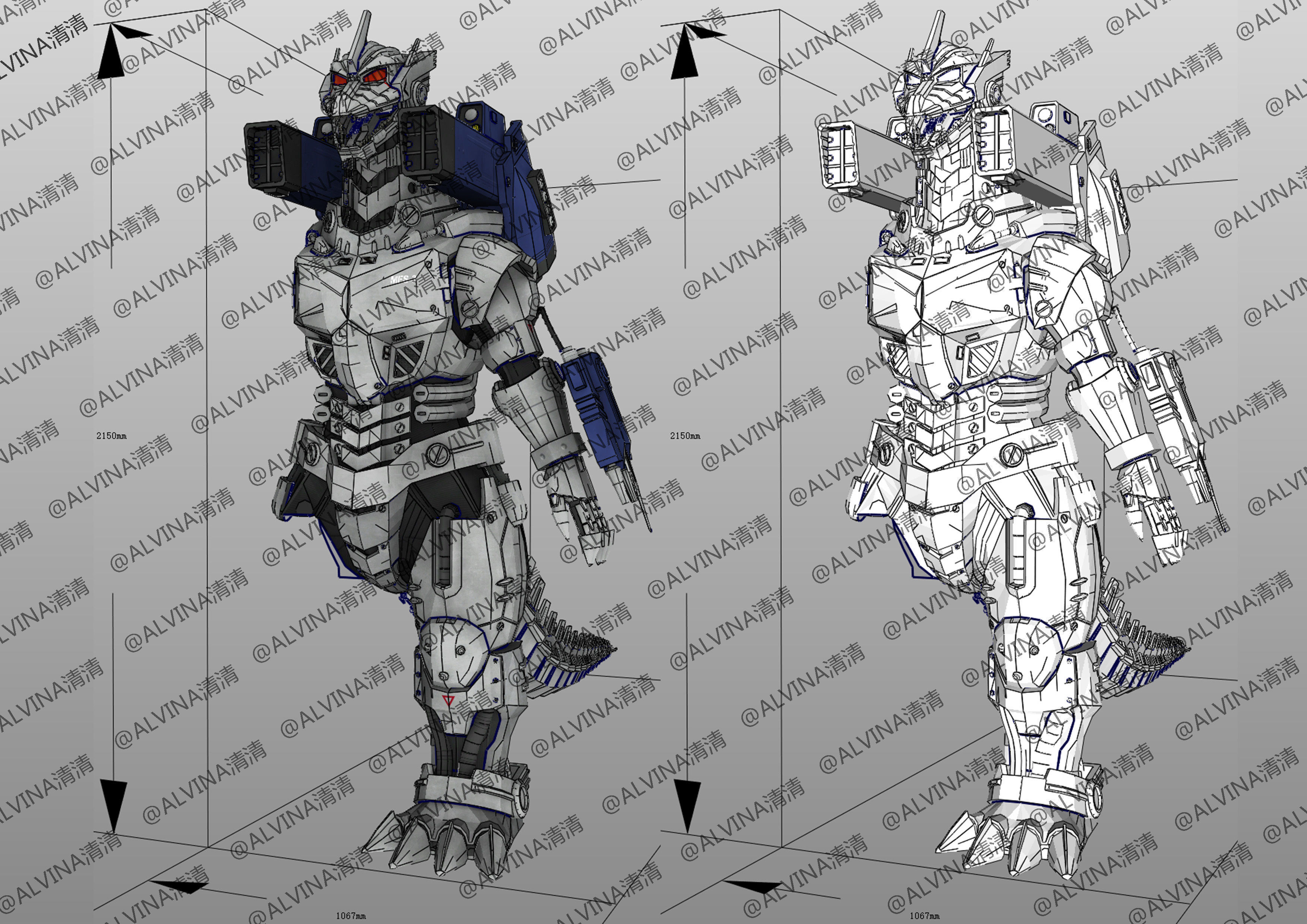 MFS-3 Mecha Godzilla Armor - DIY Cosplay Pepakura Foam Template 3D model_4