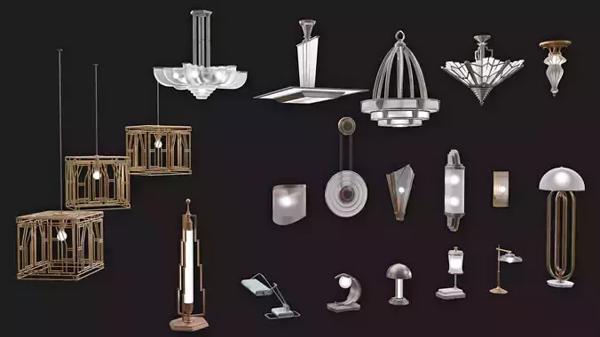  Art Deco Lamps - 3D Asset Pack 3D model