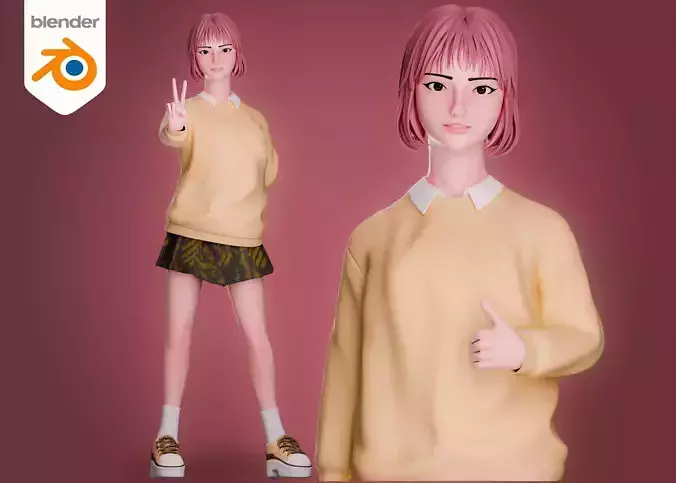 Woman in hoddie with short black skirt - Rigged 