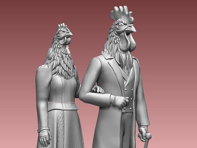 rooster and  hen 3D print model