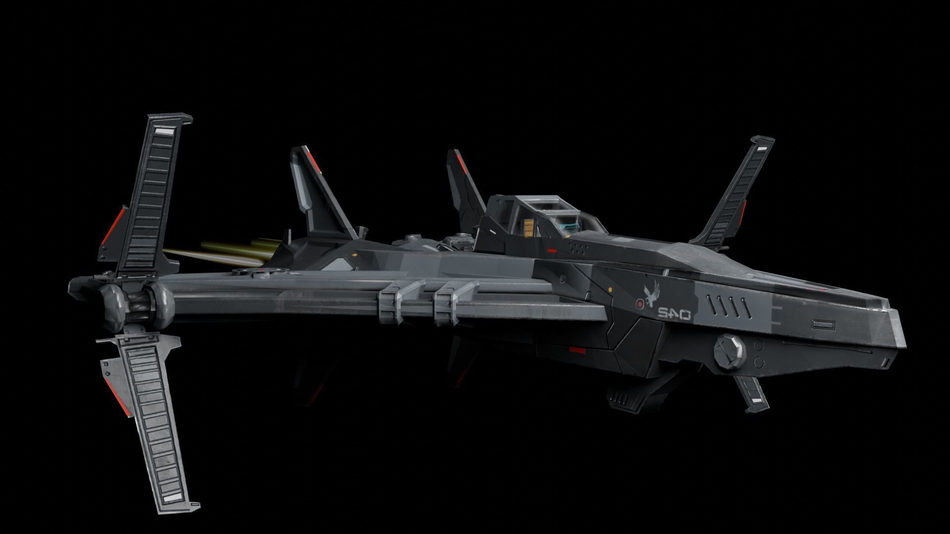 spaceship Low-poly 3D model_4