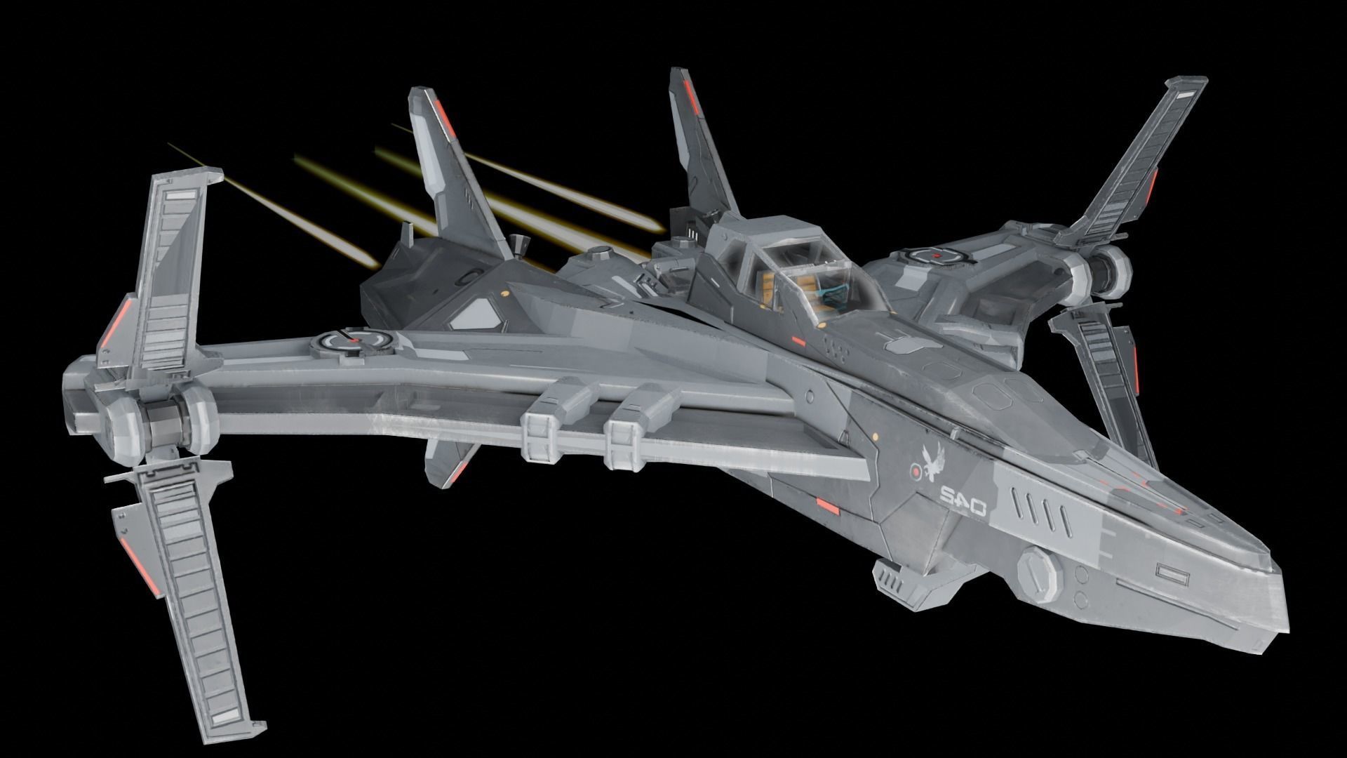 spaceship Low-poly 3D model_10