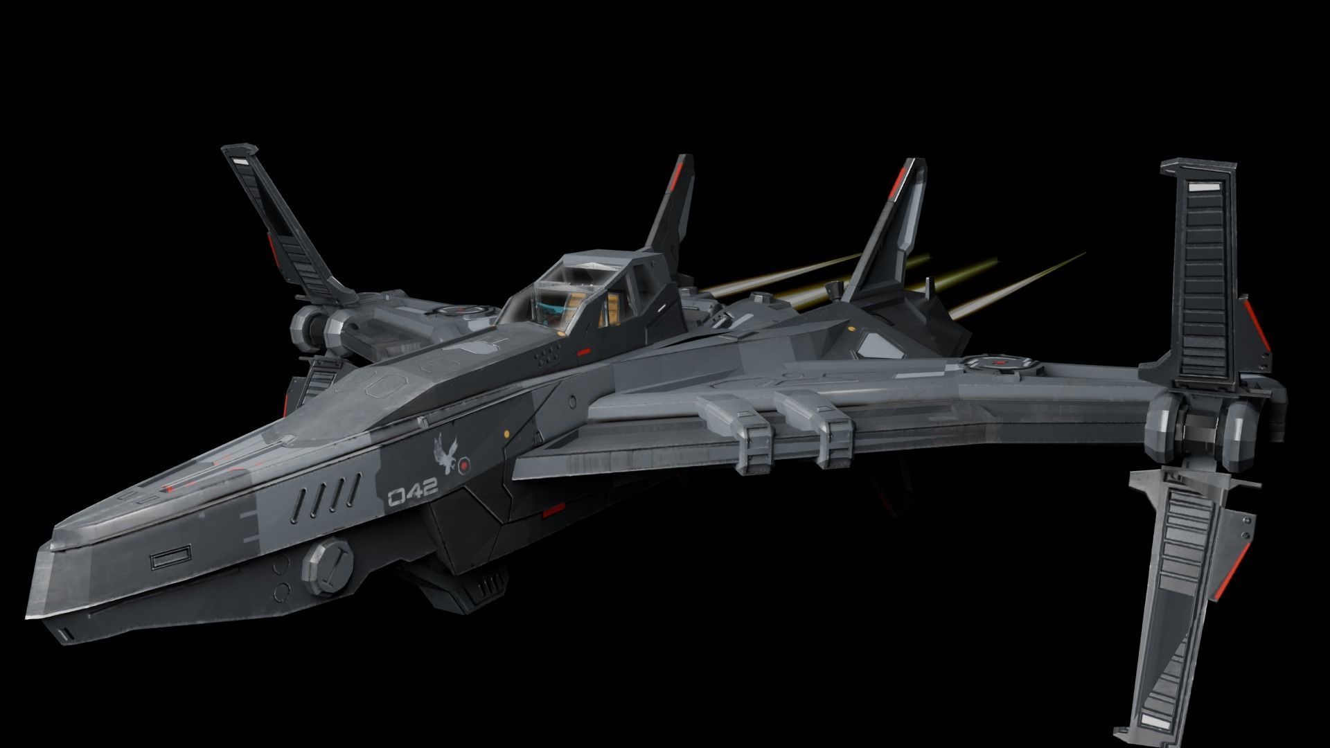 spaceship Low-poly 3D model_7