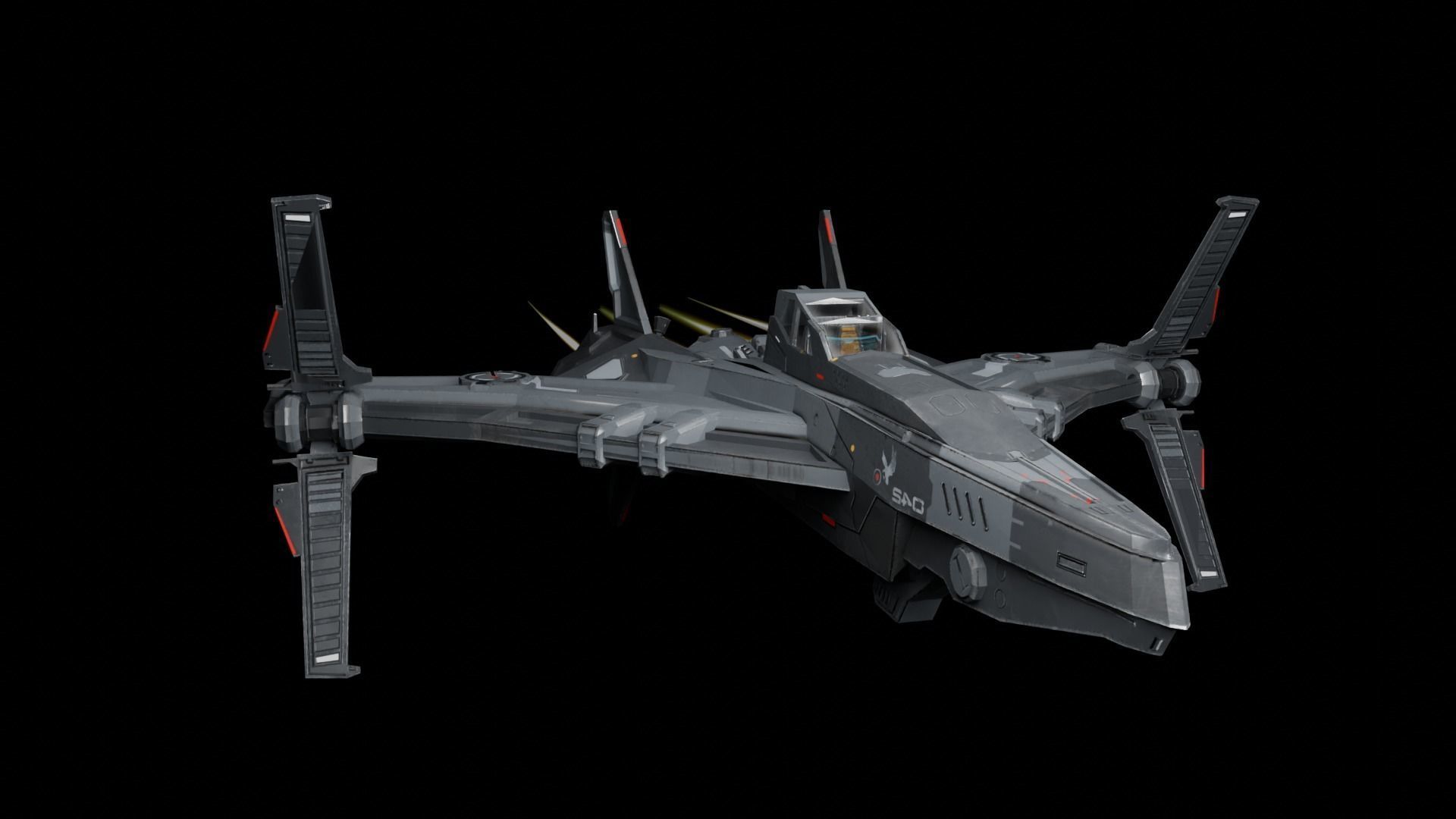 spaceship Low-poly 3D model_2