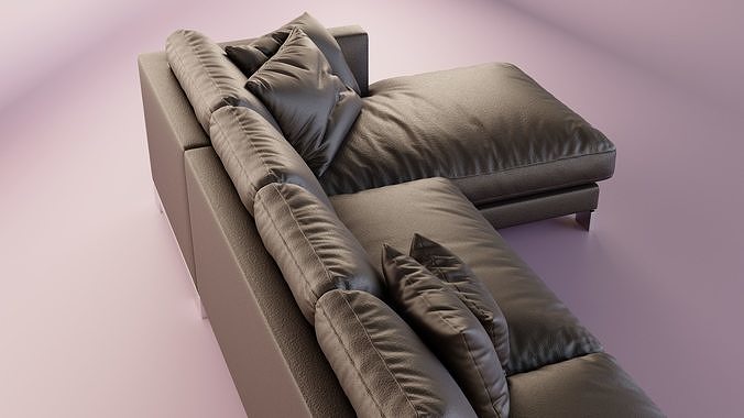Leather Sofa with Metal Legs 3D model 7