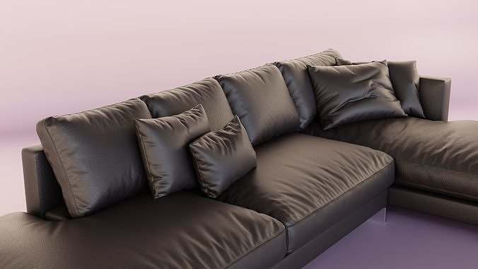 Leather Sofa with Metal Legs 3D model 5
