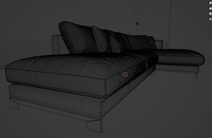 Leather Sofa with Metal Legs 3D model 2