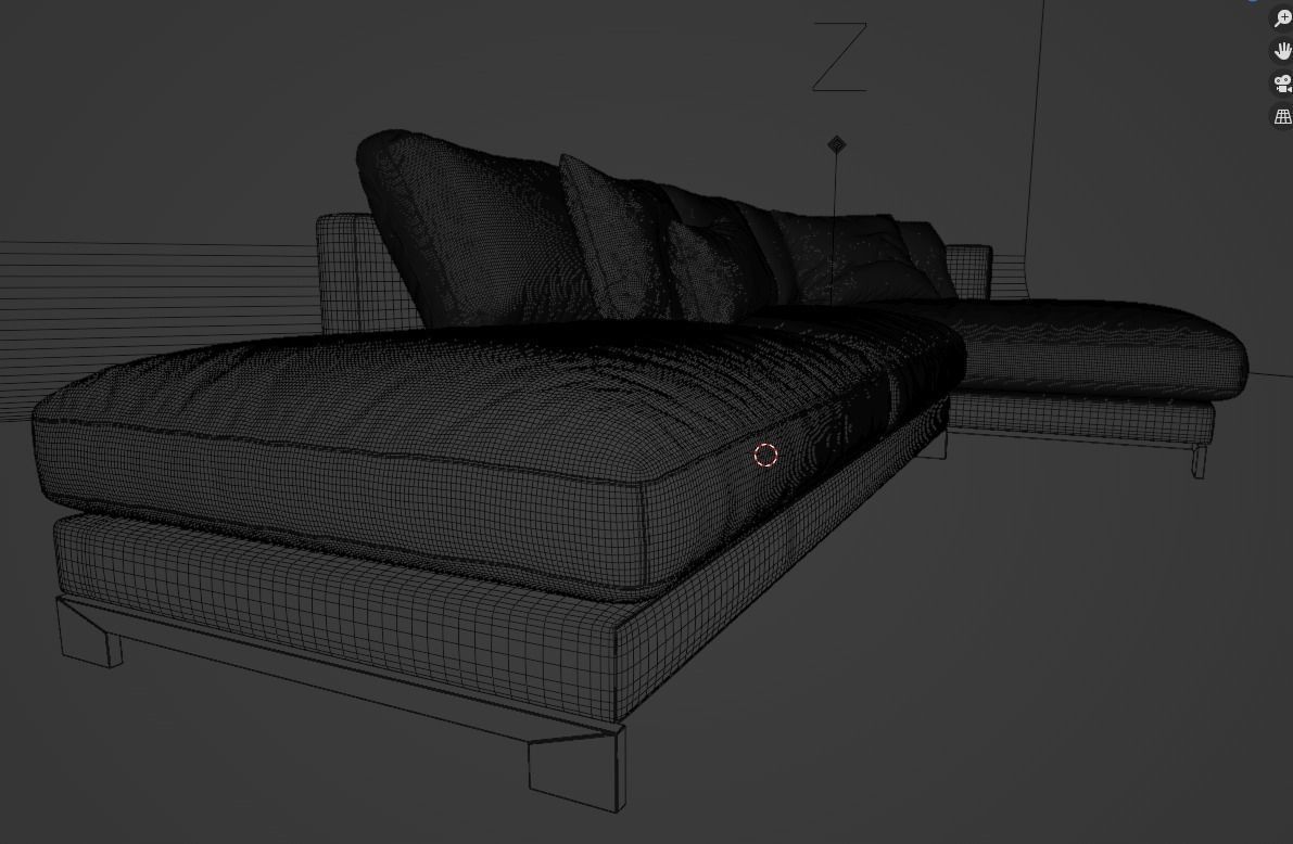 Leather Sofa with Metal Legs 3D model_2