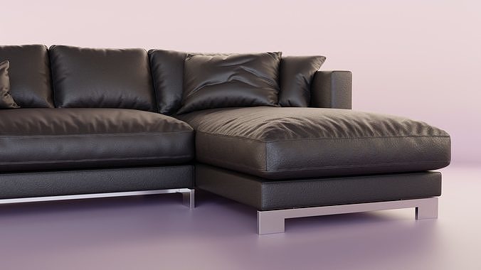 Leather Sofa with Metal Legs 3D model 4