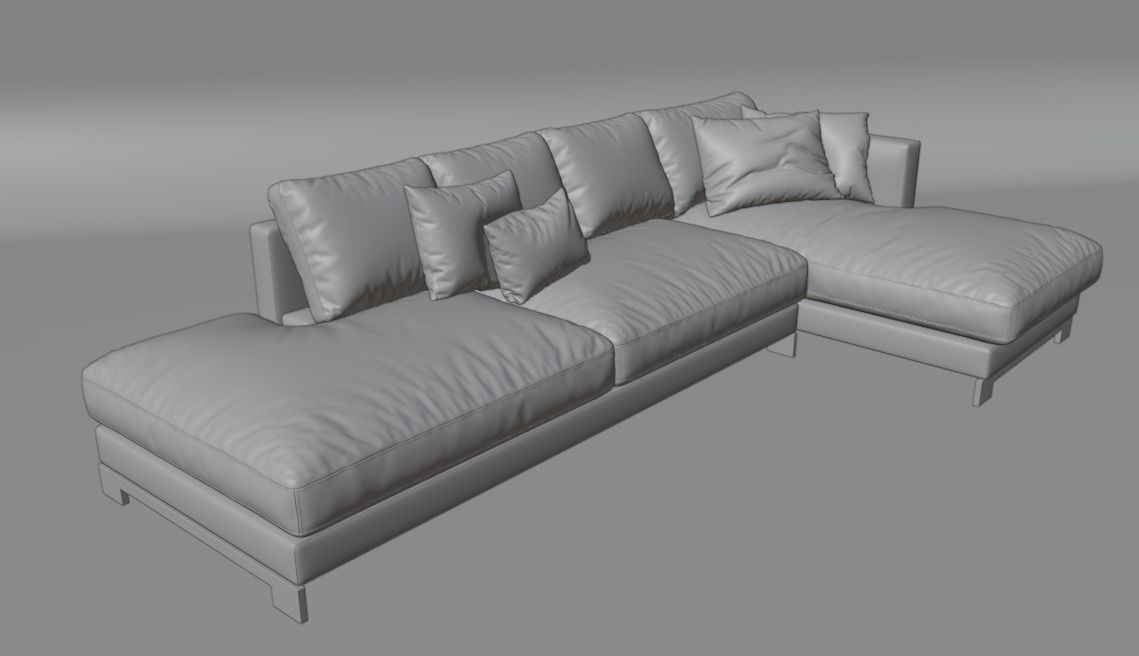 Leather Sofa with Metal Legs 3D model_9