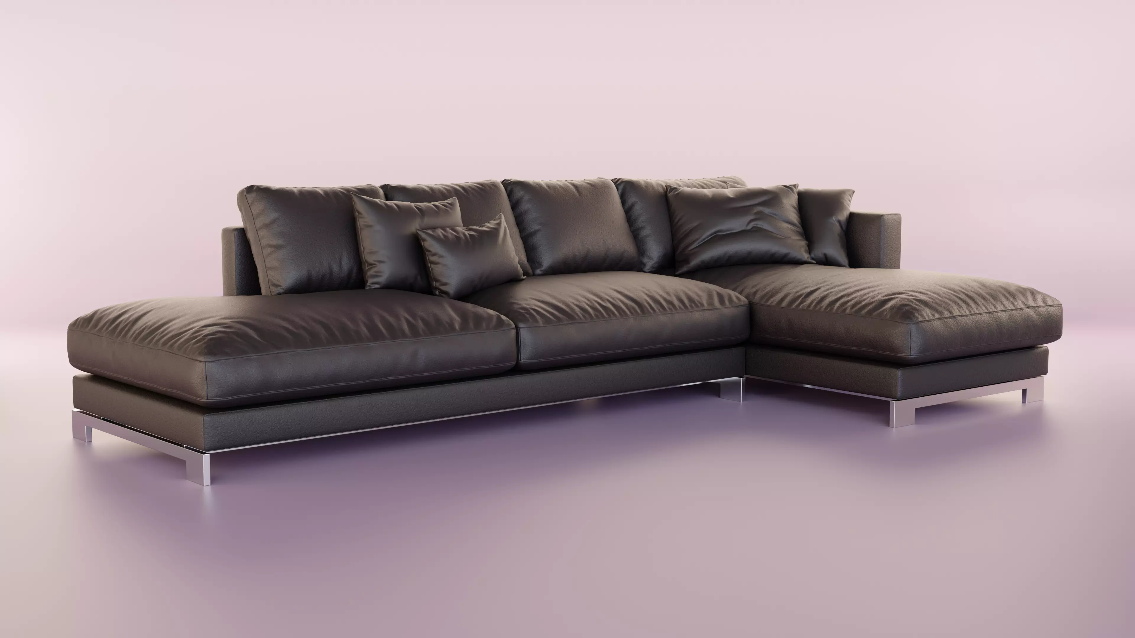 Leather Sofa with Metal Legs 3D model_0