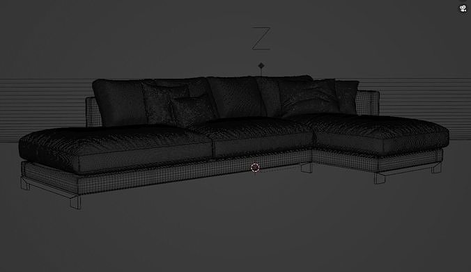 Leather Sofa with Metal Legs 3D model 3