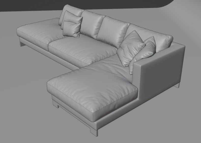Leather Sofa with Metal Legs 3D model_10