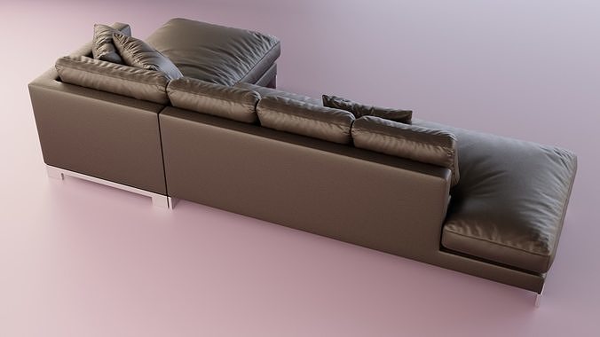 Leather Sofa with Metal Legs 3D model 6