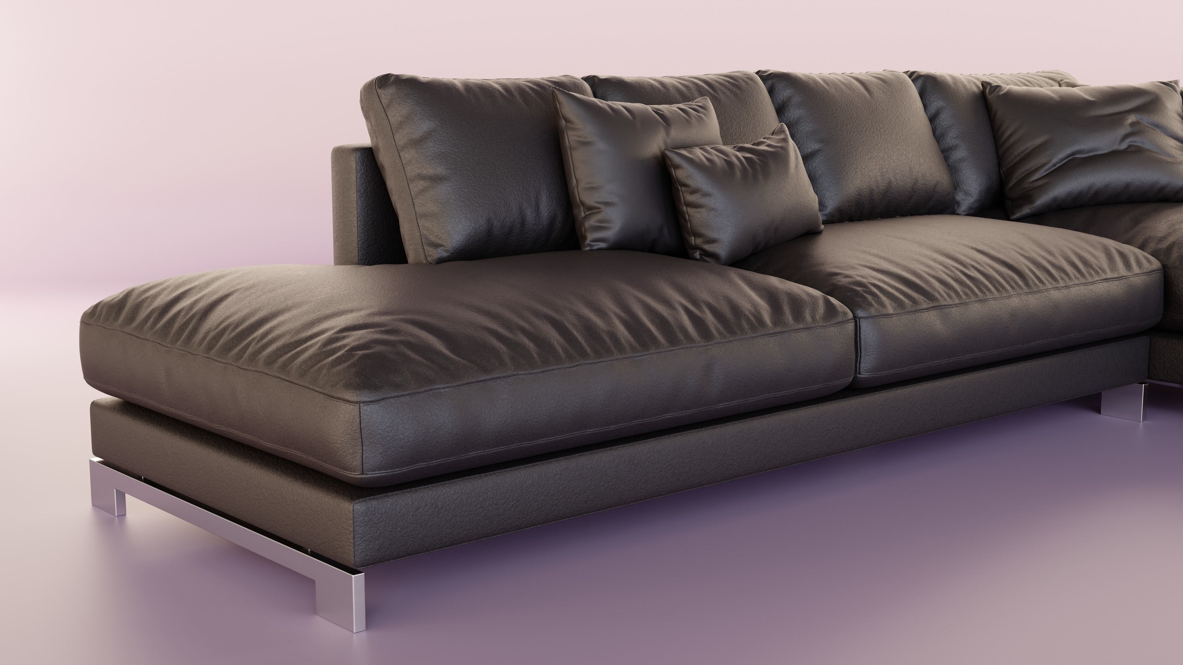 Leather Sofa with Metal Legs 3D model_8