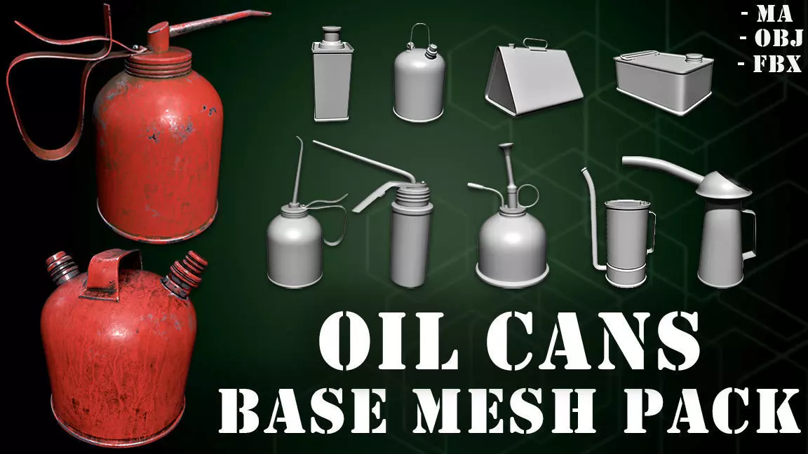 50 Oil Cans Base Mesh Pack Low-poly 3D model_0