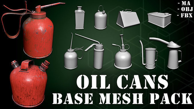 50 Oil Cans Base Mesh Pack Low-poly 3D model