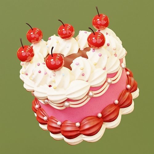 Cute Pink  Heart Shaped Birthday or Wedding Cake 3D model 5