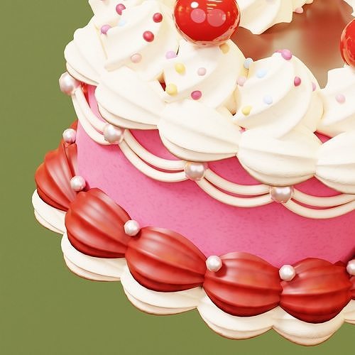 Cute Pink  Heart Shaped Birthday or Wedding Cake 3D model 4